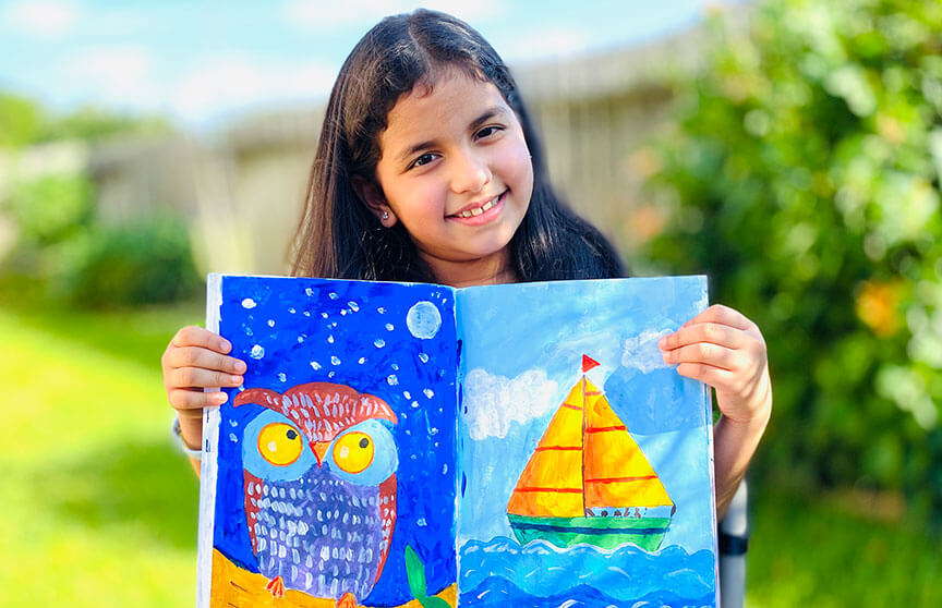 Acrylic painting by a student at Nimmy's ARt online art classes at Katy, Texas.