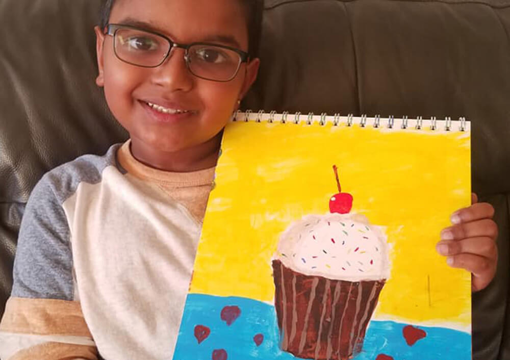 Cuppy cake by a student at Nimmy's ARt online art classes at Katy, Texas.