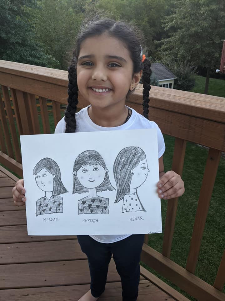 Shreeja's with cute portraits of her friends sketched at nimmy's online art classes