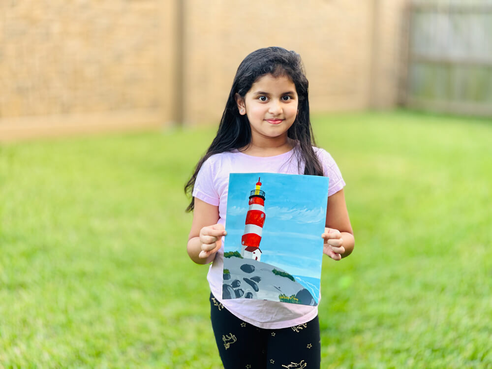 Acrylic painting masterclass -  'Lighthouse Hill' project at Nimmy's Art Academy [Young Artists Series]