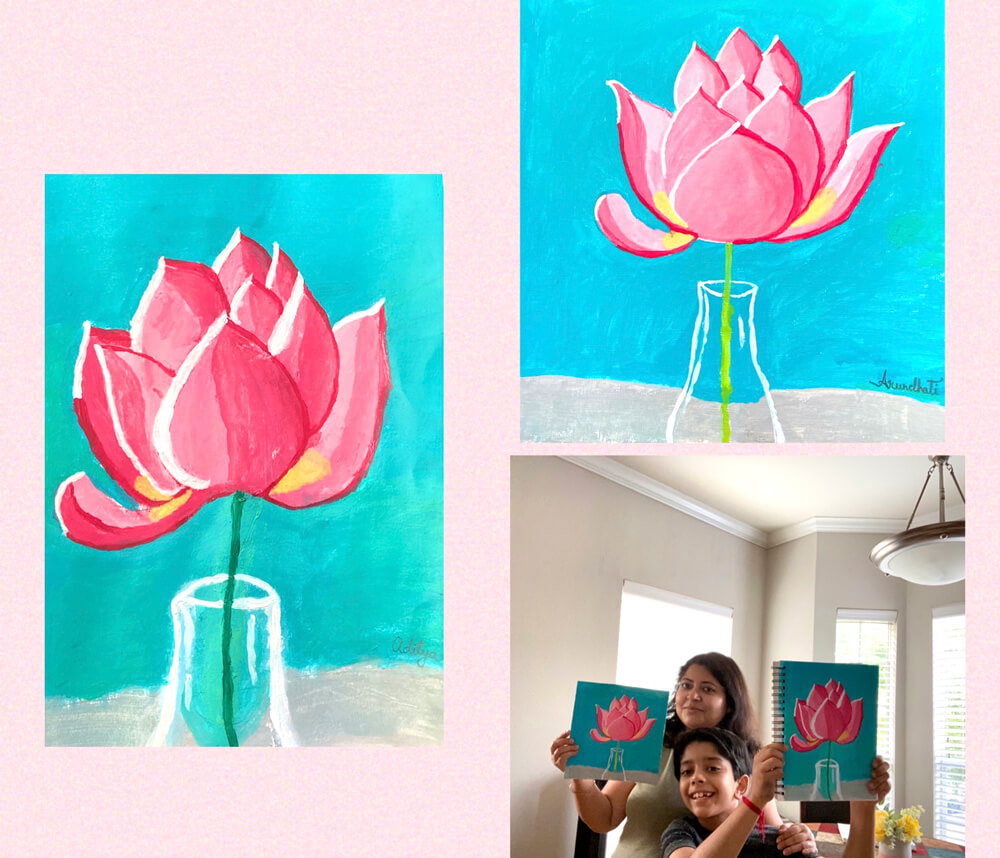 Family Art - artwork by mom & son using acrylic paint in NImmy's Art FREE Online Art Class in Katy, Texas