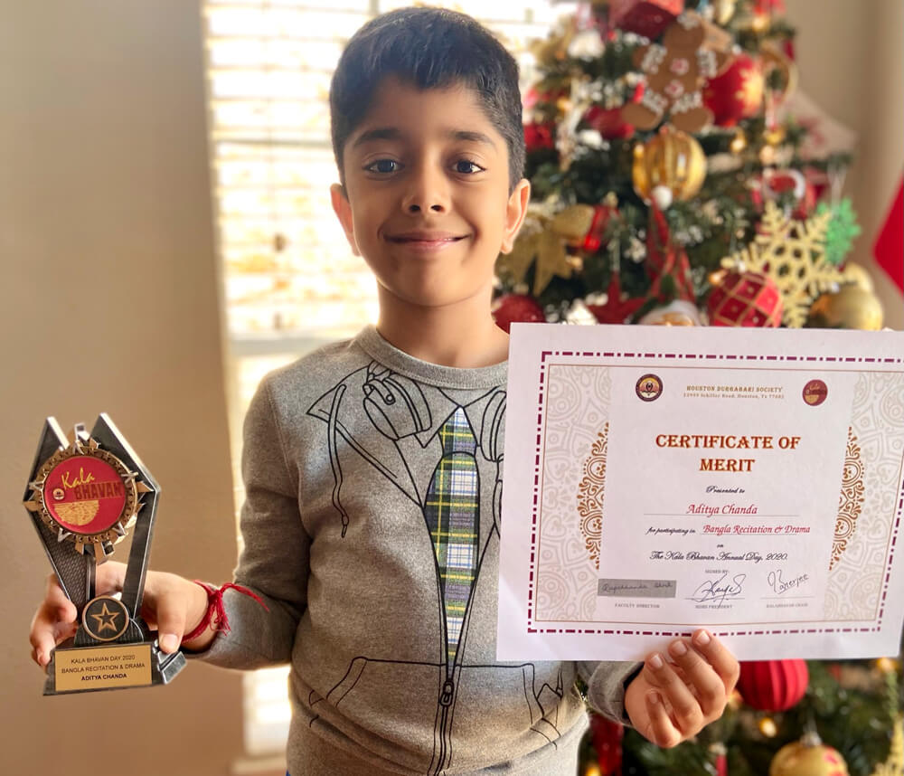 Aditya won the trophy for Bengali Recitation