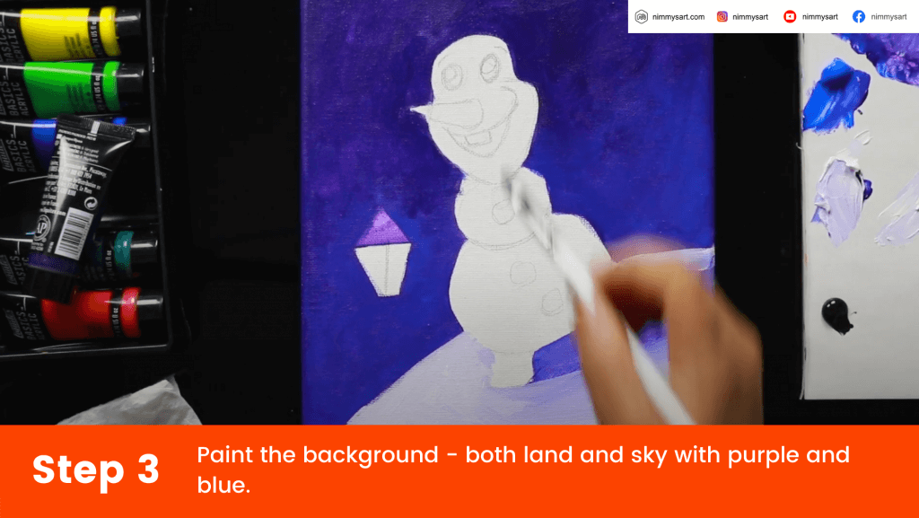 Paint the background - both land and sky with the base layers.