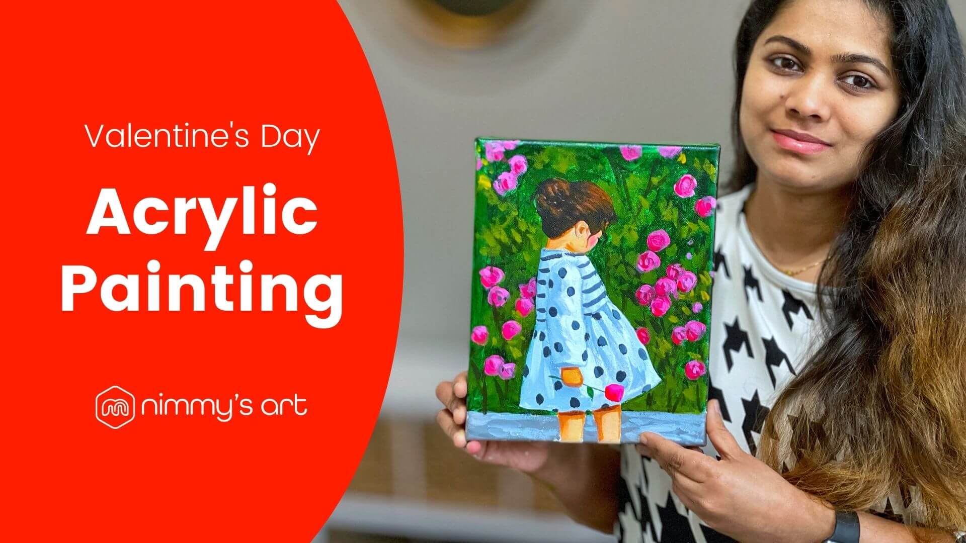 Valentine's day painting at free online art class by Nimmy's Art in Katy, Texas