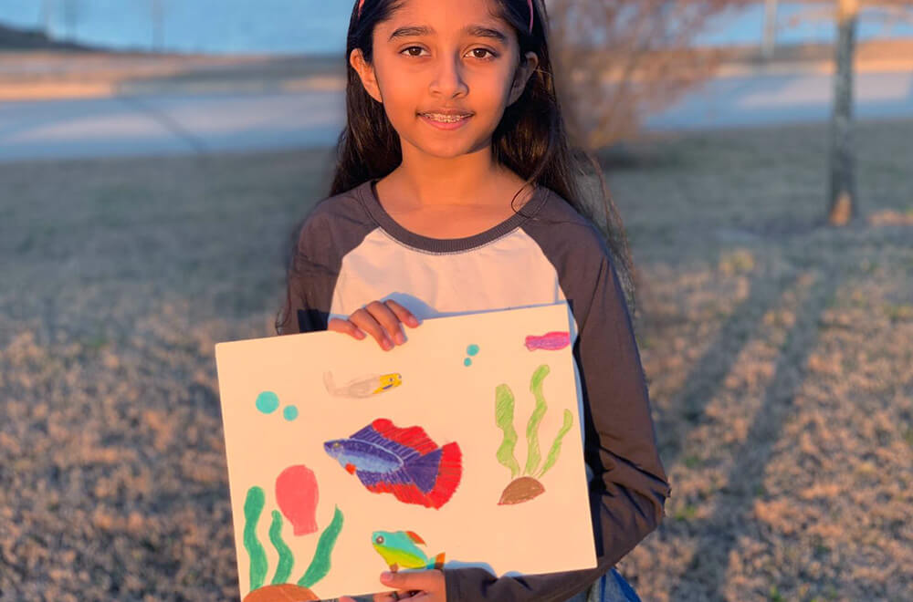 Beta fish in Prisma colors by Prisha completed at the online art classes by Nimmy's Art in Katy, Texas