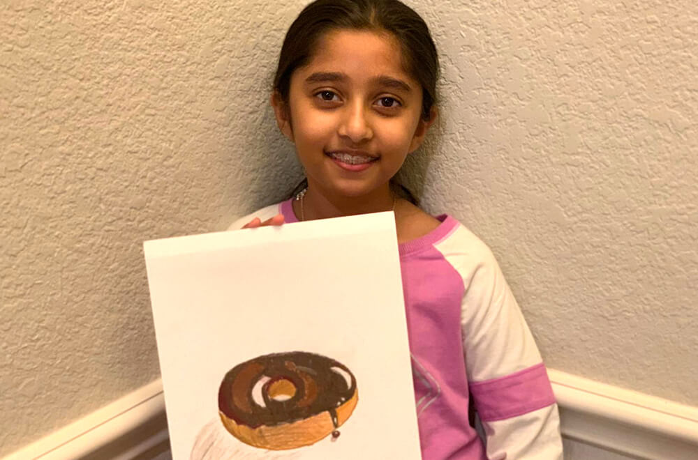 Donut in Prisma colors by Prisha completed at the online art classes by Nimmy's Art in Katy, Texas