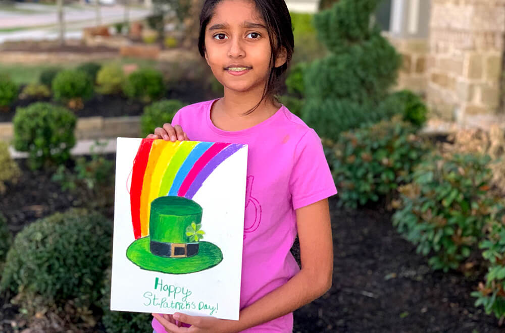 St' Patrick's day special prisma art by Prisha completed at the online art classes by Nimmy's Art in Katy, Texas