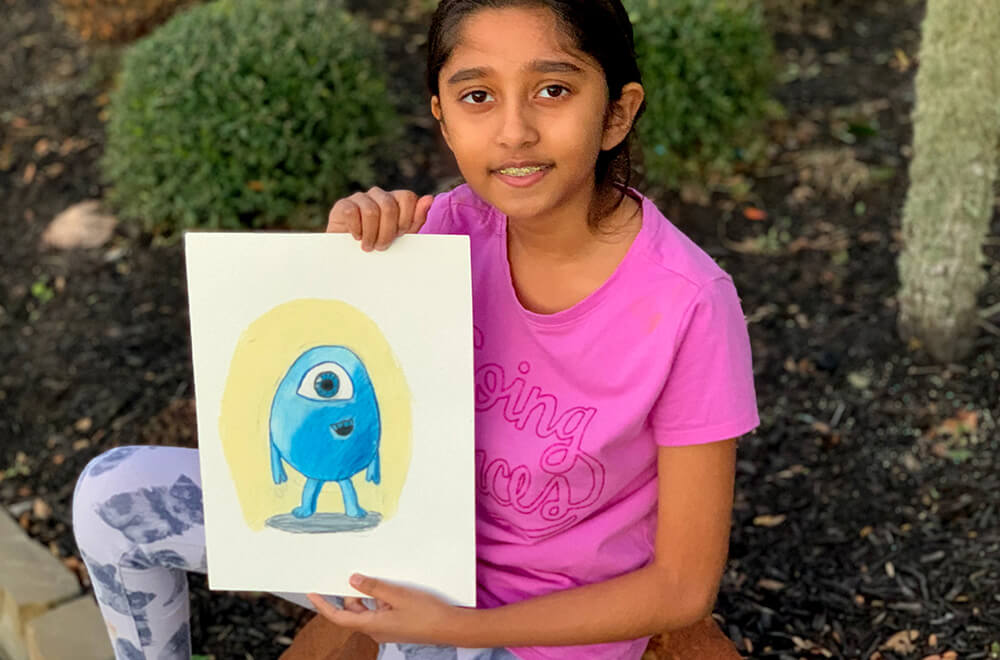 Character Study in Prisma colors by Prisha completed at the online art classes by Nimmy's Art in Katy, Texas