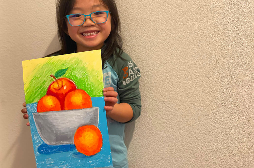Still life in oil pastels by Zoe at the online art classes by Nimmy's Art located at Katy, Texas