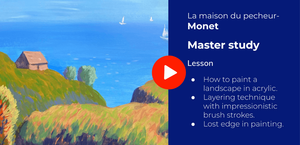 la maison de pecheur - Monet master study online art class at Nimmy's Art Academy