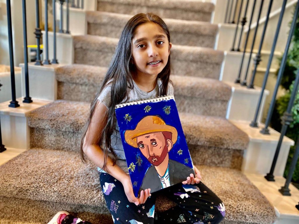 Prisha's Van Gogh Portrait painting in acrylic completed at Nimmy's Art online art classes