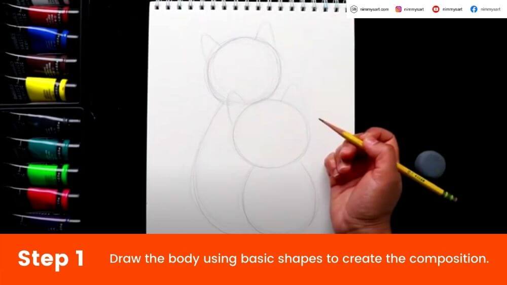 Draw the basic body shapes for the Mother's Day Special acrylic painting of a cute cat