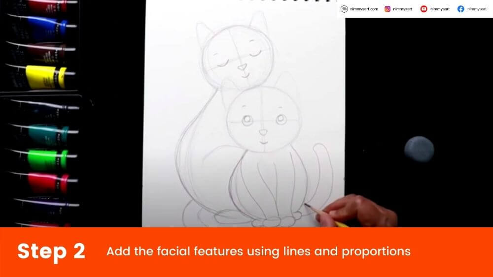 Draw facial features for teh cute mommy cat and baby cat