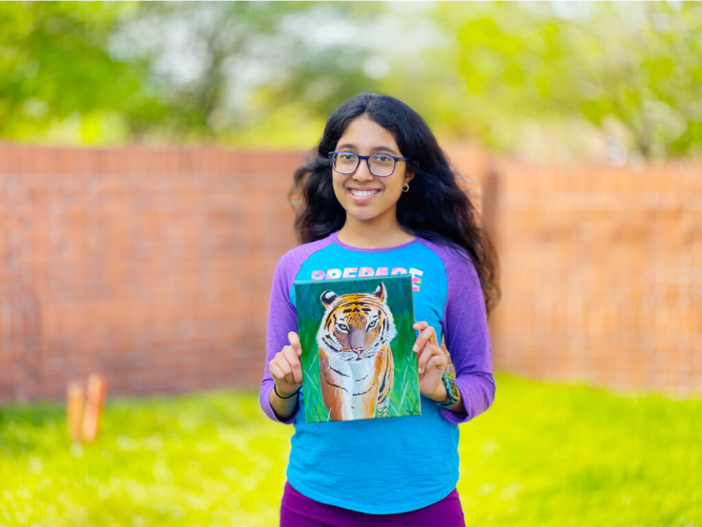 Animal anatomy in acrylic painting - A very realistic painting of a tiger by Smithi completed in the art course by Nimmy's Art