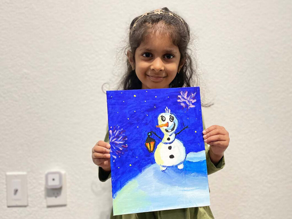 Painting of Olaf completed by Niveditha for the Christmas Art Contest at Nimmy's Art