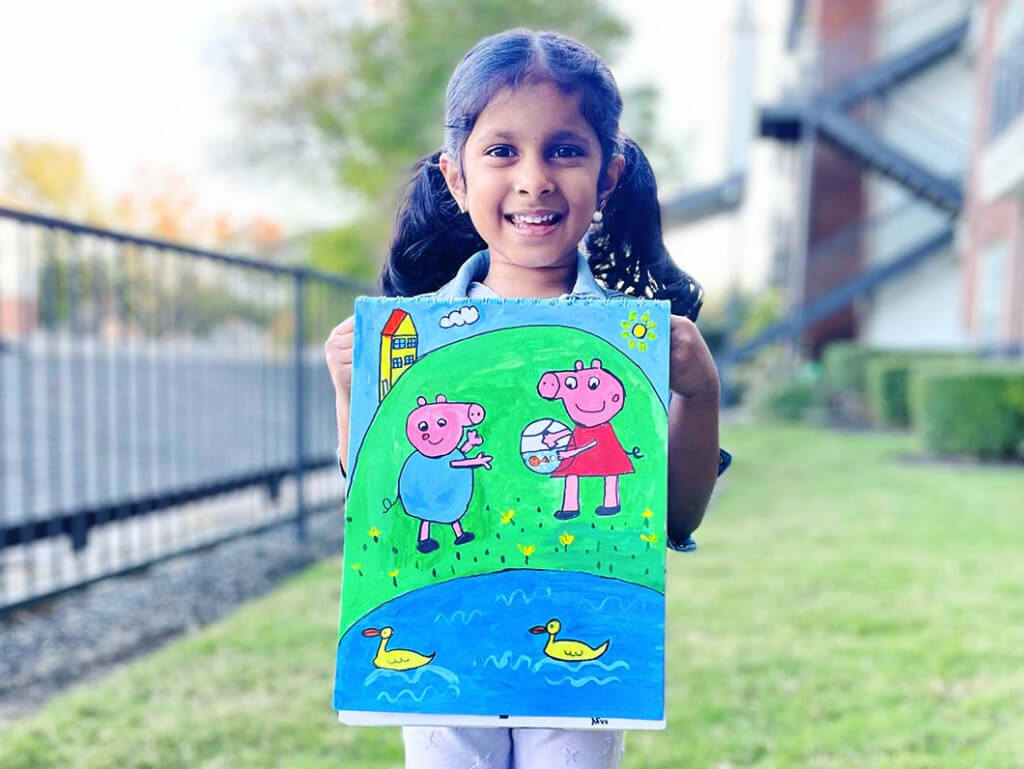 Peppa pig and George in acrylic completed at NImmy's online art classes