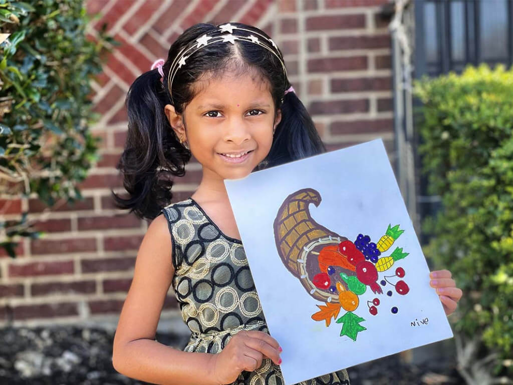 Niveditha completed this drawing during the thanksgiving art workshop by Nimmy at Katy, Texas