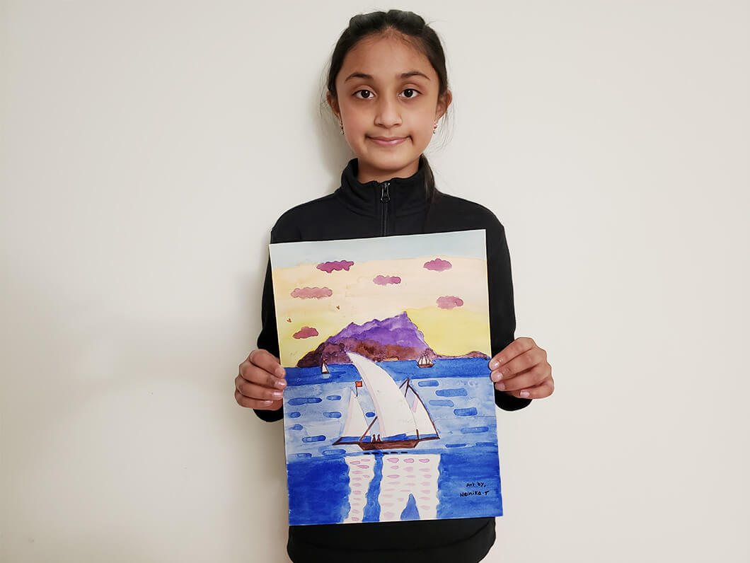 Watercolor painting completed by Nainika in the online art classes for kids by Nimmy