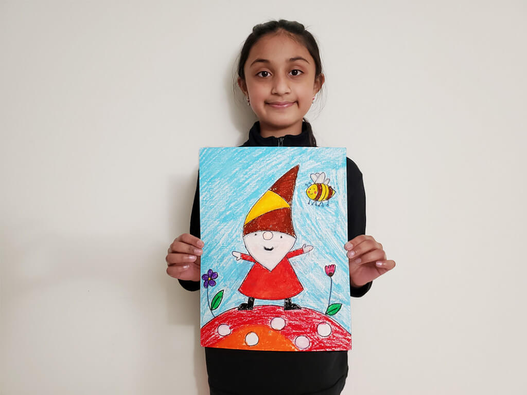 Gnome painting by Nainika in the virtual art classes for kids by Nimmy Melvin