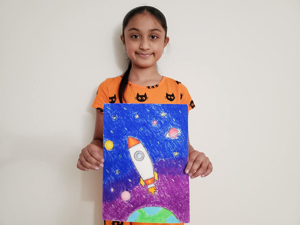 Rocket painting in oil pastels