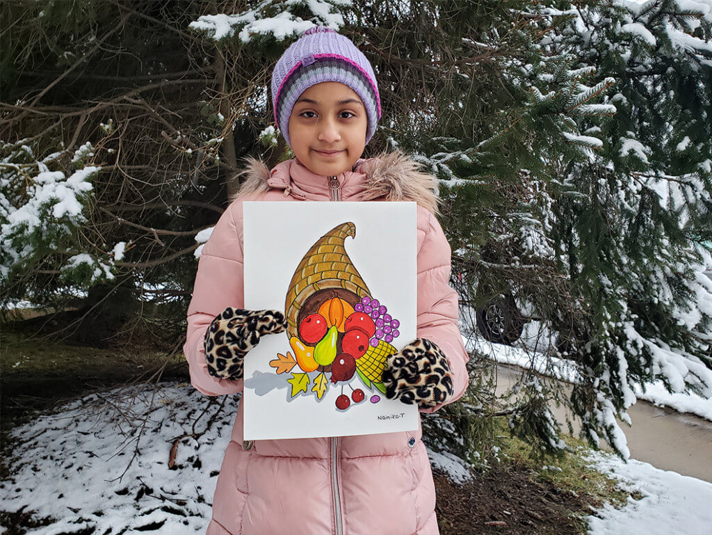 The winning entry by Nainika for our Thanksgiving Art Contest 2022 conduncted by Nimmy's Art - kids online art classes