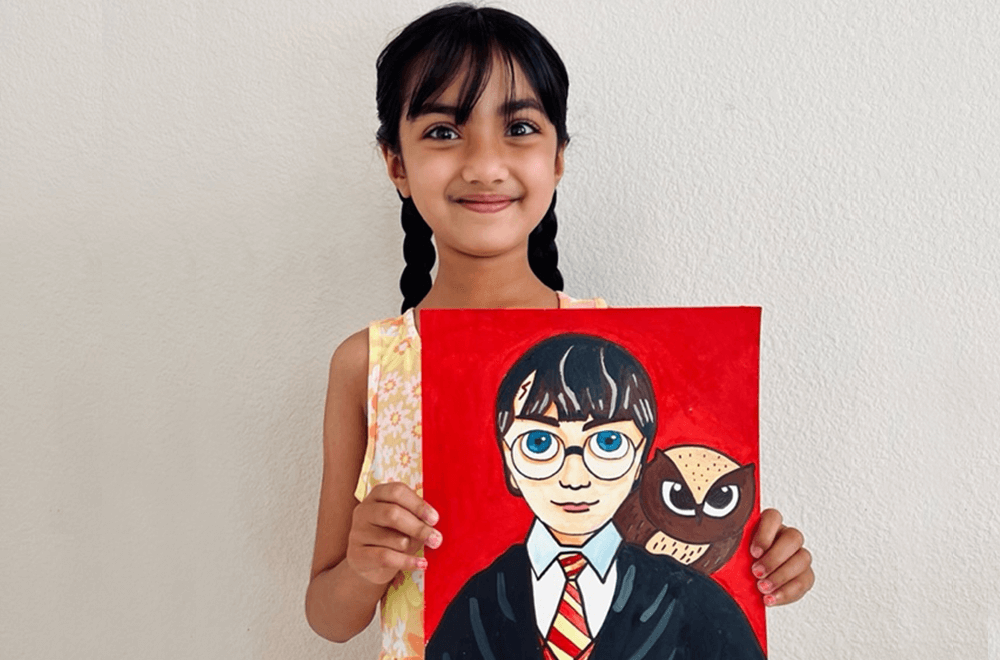 Harry Porter painting in acrylic - an inspired art for kids completed at the online art classes for kids by Nimmy