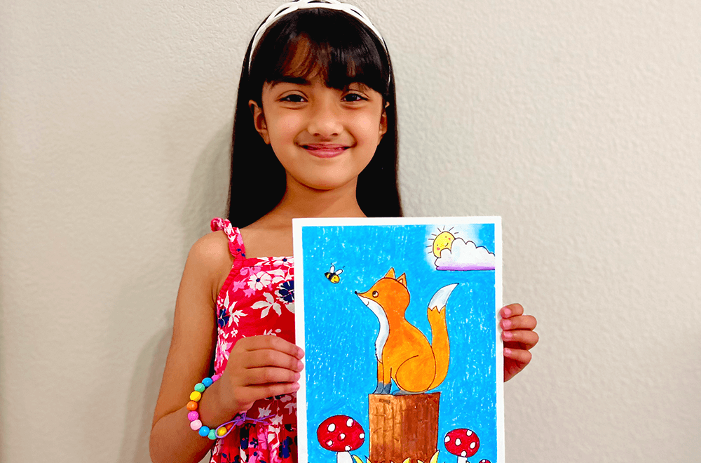 Ria with her oil pastel artwork from Nimmy's Art YouTube channel