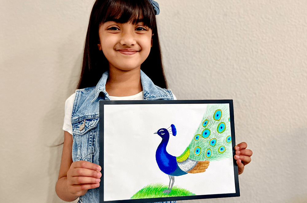 The peacock in Prisma - a prisma color painting by Ria at Nimmy's Art in Katy, Texas