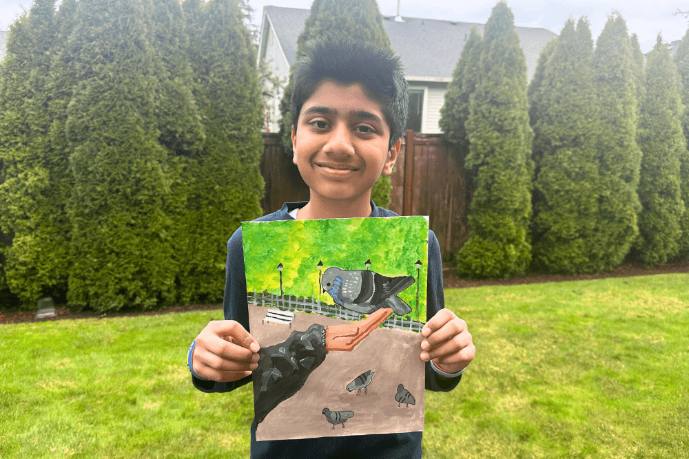 Young artist with Gouache Painting
