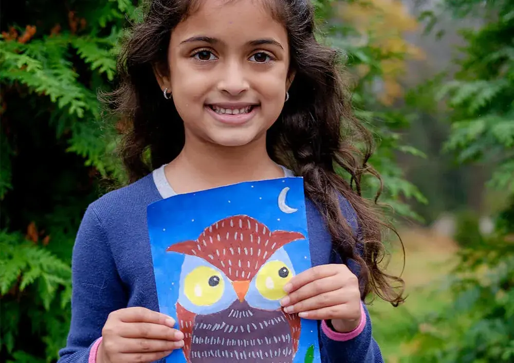 Owl in acrylic by Anika in the online art classes by Nimmy's Art in Katy, Texas