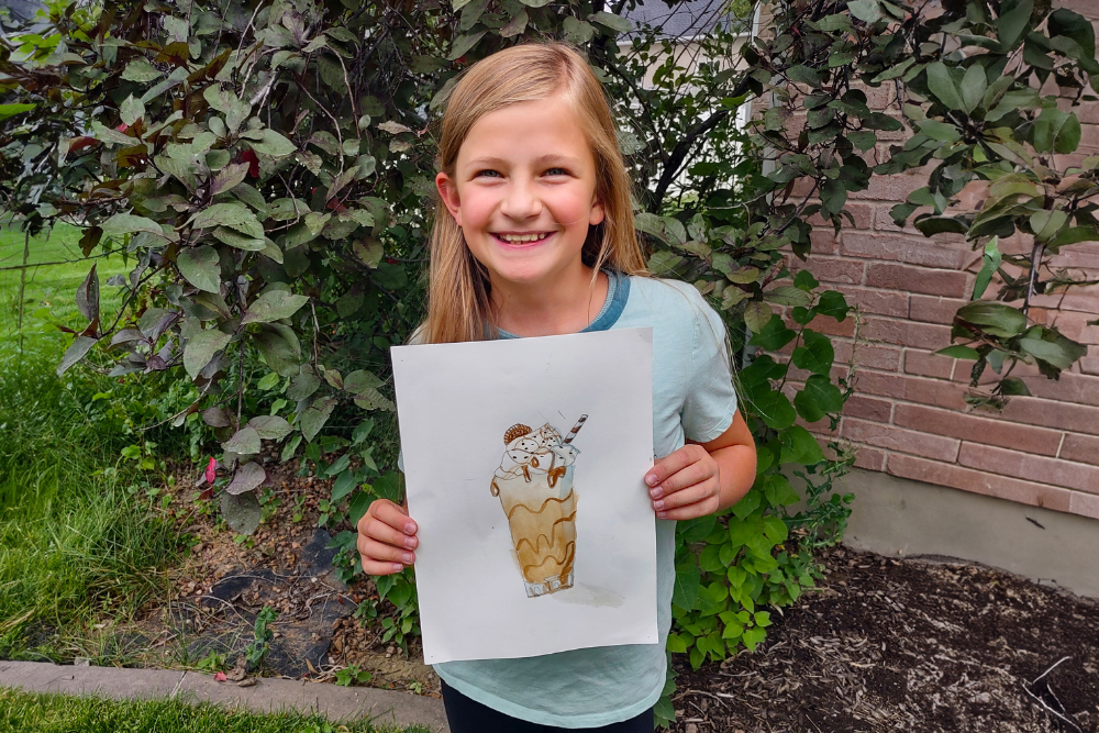 Olivia’s Oreo milkshake watercolor painting created in Nimmy’s Online Art Class