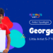 7-year-old young artist George holding a colorful painting, smiling with pride